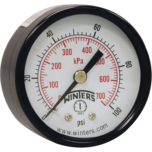 Economy Pressure Gauge, 2" , 0 - 160 psi, Back Mount, Analogue Meunier Outillage Industriel