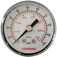 Manomètre,  1-1/2", 0 - 100 psi, Fixation arrière, Analogique BT905 | Meunier Outillage Industriel