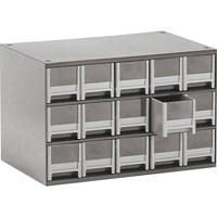 Modular Parts Cabinets, Steel, 15 Drawers, 17" x 10-9/16" x 3-1/16", Grey CA857 | Meunier Outillage Industriel