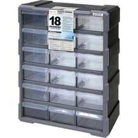 Drawer Cabinet, Plastic, 18 Drawers, 15" x 6-1/4" x 18-3/4", Black CG062 | Meunier Outillage Industriel
