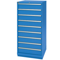 Drawer Cabinets, 9 Drawers, 28-1/4" W x 28-1/2" D x 59-1/2" H, Bright blue Meunier Outillage Industriel