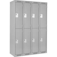 Clean Line Lockers, 2 -tier, Bank of 4, 48" x 18" x 72", Steel, Grey, Rivet (Assembled) Meunier Outillage Industriel