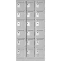 Clean Line Lockerette, 6 -tier, Bank of 3, 36" x 18" x 76", Steel, Grey, Rivet (Assembled) Meunier Outillage Industriel