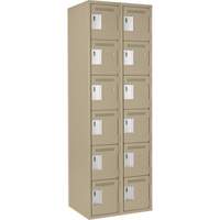 Clean Line Lockerette, 6 -tier, Bank of 2, 24" x 18" x 72", Steel, Beige, Rivet (Assembled) Meunier Outillage Industriel