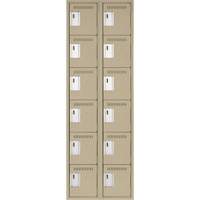Clean Line Lockerette, 6 -tier, Bank of 2, 24" x 18" x 72", Steel, Beige, Rivet (Assembled) Meunier Outillage Industriel