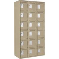 Clean Line Lockerette, 6 -tier, Bank of 3, 36" x 18" x 72", Steel, Beige, Rivet (Assembled) Meunier Outillage Industriel