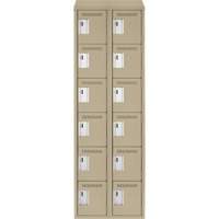 Clean Line Lockerette, 6 -tier, Bank of 2, 24" x 18" x 78", Steel, Beige, Rivet (Assembled) Meunier Outillage Industriel