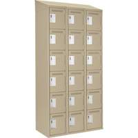 Clean Line Lockerette, 6 -tier, Bank of 3, 36" x 18" x 78", Steel, Beige, Rivet (Assembled) Meunier Outillage Industriel