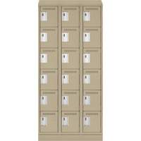 Clean Line Lockerette , 6 -tier, Bank of 3, 36" x 18" x 82", Steel, Beige, Rivet (Assembled) Meunier Outillage Industriel