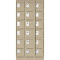 Clean Line Lockerette, 6 -tier, Bank of 3, 36" x 18" x 76", Steel, Beige, Rivet (Assembled) Meunier Outillage Industriel