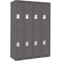Clean Line Lockers, 2 -tier, Bank of 4, 48" x 18" x 72", Steel, Charcoal, Rivet (Assembled) Meunier Outillage Industriel