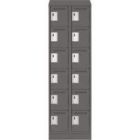 Clean Line Lockerette, 6 -tier, Bank of 2, 24" x 18" x 82", Steel, Charcoal, Rivet (Assembled) Meunier Outillage Industriel