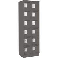Clean Line Lockerette, 6 -tier, Bank of 2, 24" x 18" x 76", Steel, Charcoal, Rivet (Assembled) Meunier Outillage Industriel