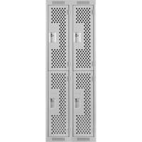 Clean Line Lockers, 2 -tier, Bank of 2, 24" x 15" x 72", Steel, Grey, Rivet (Assembled), Perforated Meunier Outillage Industriel