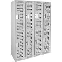 Clean Line Lockers, 2 -tier, Bank of 4, 48" x 12" x 72", Steel, Grey, Rivet (Assembled), Perforated Meunier Outillage Industriel
