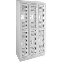 Casiers Clean Line, 2 niveaux, Bloc de 3, 36" x 15" x 82", Acier, Gris, Rivet (assembl&eacute;), Perfor&eacute; Meunier Outillage Industriel