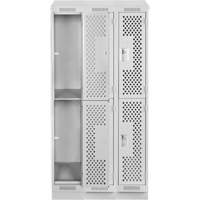 Casiers Clean Line, 2 niveaux, Bloc de 3, 36" x 15" x 82", Acier, Gris, Rivet (assembl&eacute;), Perfor&eacute; Meunier Outillage Industriel