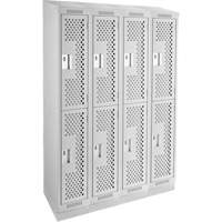 Clean Line Lockers, 2 -tier, Bank of 4, 48" x 12" x 82", Steel, Grey, Rivet (Assembled), Perforated Meunier Outillage Industriel