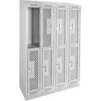 Clean Line Lockers, 2 -tier, Bank of 4, 48" x 12" x 82", Steel, Grey, Rivet (Assembled), Perforated Meunier Outillage Industriel