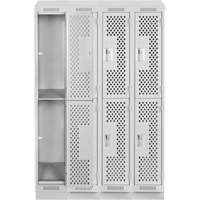 Clean Line Lockers, 2 -tier, Bank of 4, 48" x 12" x 82", Steel, Grey, Rivet (Assembled), Perforated Meunier Outillage Industriel