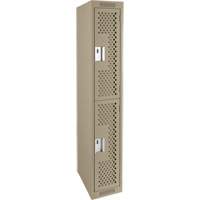 Clean Line Lockers, 2 -tier, 12" x 15" x 72", Steel, Beige, Rivet (Assembled), Perforated Meunier Outillage Industriel