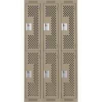 Clean Line Lockers, 2 -tier, Bank of 3, 36" x 15" x 72", Steel, Beige, Rivet (Assembled), Perforated Meunier Outillage Industriel