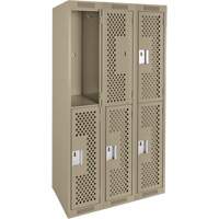 Clean Line Lockers, 2 -tier, Bank of 3, 36" x 15" x 72", Steel, Beige, Rivet (Assembled), Perforated Meunier Outillage Industriel