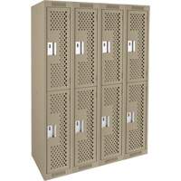 Clean Line Lockers, 2 -tier, Bank of 4, 48" x 15" x 72", Steel, Beige, Rivet (Assembled), Perforated Meunier Outillage Industriel