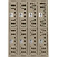 Clean Line Lockers, 2 -tier, Bank of 4, 48" x 15" x 72", Steel, Beige, Rivet (Assembled), Perforated Meunier Outillage Industriel