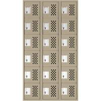 Clean-Line Perforated Lockerette, 6 -tier, Bank of 3, 12" x 72" x 12", Steel Meunier Outillage Industriel