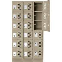 Assembled Lockerettes Clean Line Perforated Economy Lockers, 6 -tier, Bank of 3, 18" x 72" x 12", Steel Meunier Outillage Industriel