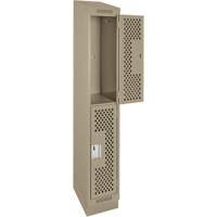 Clean Line Lockers, 2 -tier, 12" x 15" x 82", Steel, Beige, Rivet (Assembled), Perforated Meunier Outillage Industriel