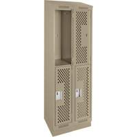 Clean Line Lockers, 2 -tier, Bank of 2, 24" x 15" x 82", Steel, Beige, Rivet (Assembled), Perforated Meunier Outillage Industriel