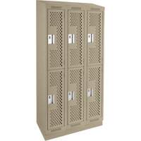 Casiers Clean Line, 2 niveaux, Bloc de 3, 36" x 15" x 82", Acier, Beige, Rivet (assembl&eacute;), Perfor&eacute; Meunier Outillage Industriel