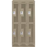Casiers Clean Line, 2 niveaux, Bloc de 3, 36" x 15" x 82", Acier, Beige, Rivet (assembl&eacute;), Perfor&eacute; Meunier Outillage Industriel