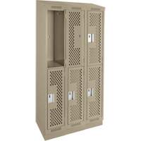 Casiers Clean Line, 2 niveaux, Bloc de 3, 36" x 15" x 82", Acier, Beige, Rivet (assembl&eacute;), Perfor&eacute; Meunier Outillage Industriel