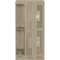 Casiers Clean Line, 2 niveaux, Bloc de 3, 36" x 15" x 82", Acier, Beige, Rivet (assembl&eacute;), Perfor&eacute; Meunier Outillage Industriel