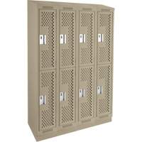 Clean Line Lockers, 2 -tier, Bank of 4, 48" x 12" x 82", Steel, Beige, Rivet (Assembled), Perforated Meunier Outillage Industriel