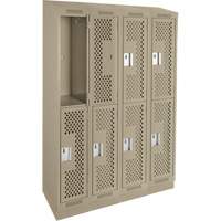 Clean Line Lockers, 2 -tier, Bank of 4, 48" x 12" x 82", Steel, Beige, Rivet (Assembled), Perforated Meunier Outillage Industriel
