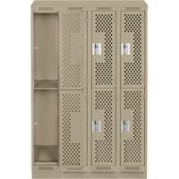 Clean Line Lockers, 2 -tier, Bank of 4, 48" x 12" x 82", Steel, Beige, Rivet (Assembled), Perforated Meunier Outillage Industriel