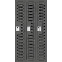 Clean Line Lockers, Bank of 3, 36" x 15" x 72", Steel, Charcoal, Rivet (Assembled), Perforated Meunier Outillage Industriel