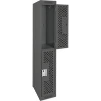 Clean Line Lockers, 2 -tier, 12" x 15" x 72", Steel, Charcoal, Rivet (Assembled), Perforated Meunier Outillage Industriel
