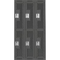 Clean Line Lockers, 2 -tier, Bank of 3, 36" x 15" x 72", Steel, Charcoal, Rivet (Assembled), Perforated Meunier Outillage Industriel