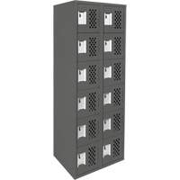 Assembled Lockerettes Clean Line Perforated Economy Lockers, 6 -tier, Bank of 2, 18" x 72" x 12", Steel Meunier Outillage Industriel