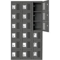 Clean-Line Perforated Lockerette, 6 -tier, Bank of 3, 12" x 72" x 12", Steel Meunier Outillage Industriel
