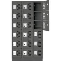 Assembled Lockerettes Clean Line Perforated Economy Lockers, 6 -tier, Bank of 3, 18" x 72" x 12", Steel Meunier Outillage Industriel