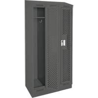 Clean Line Lockers, Bank of 3, 36" x 18" x 82", Steel, Charcoal, Rivet (Assembled), Perforated Meunier Outillage Industriel