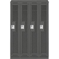Clean Line Lockers, Bank of 4, 48" x 18" x 82", Steel, Charcoal, Rivet (Assembled), Perforated Meunier Outillage Industriel