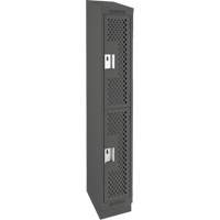 Clean Line Lockers, 2 -tier, 12" x 15" x 82", Steel, Charcoal, Rivet (Assembled), Perforated Meunier Outillage Industriel