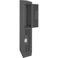 Clean Line Lockers, 2 -tier, 12" x 15" x 82", Steel, Charcoal, Rivet (Assembled), Perforated Meunier Outillage Industriel